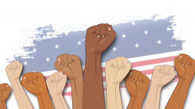 Hand raised with american flag national freedom day background