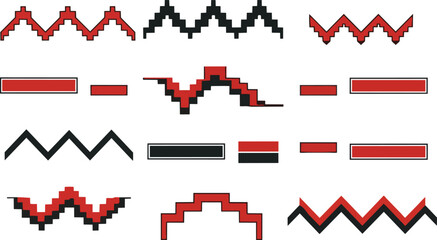 Obraz premium Geometric patterns and shapes in black and red on white background
