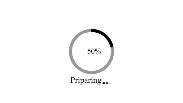 Circular progress bar showing 'Preparing' status with percentage on white background , with video animation.