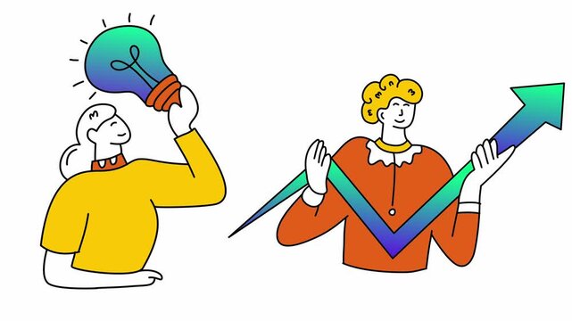 Professional team sharing innovative ideas and pointing towards growth arrow