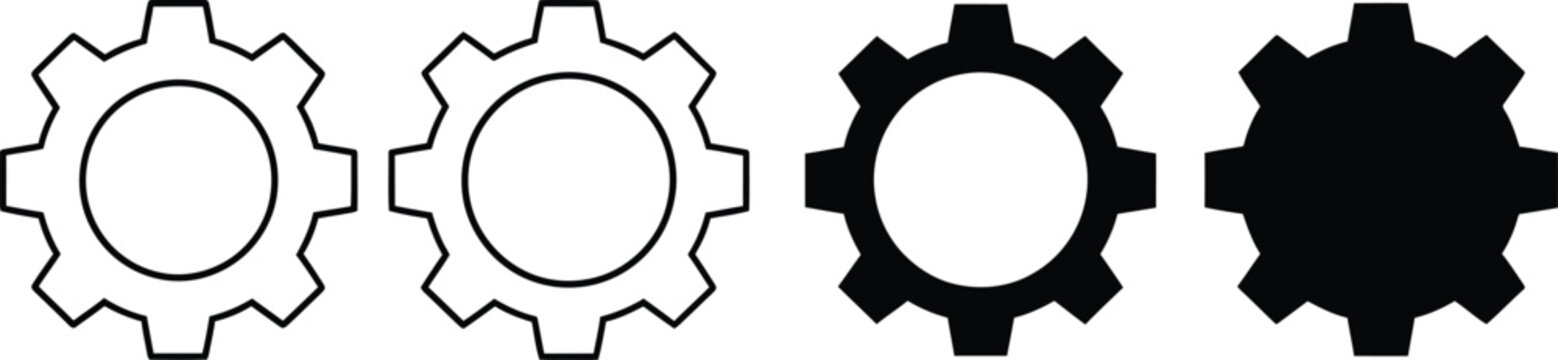 Four gear icons in different fill styles on a white background