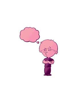 pressure popping animation of cartoon suspicious man with thought bubble