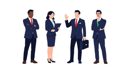 Obraz premium Diverse group of professional business people in formal suits standing together in a line with confident expressions and poses.