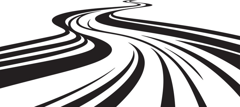 Black and white abstract road illustration with curved lines