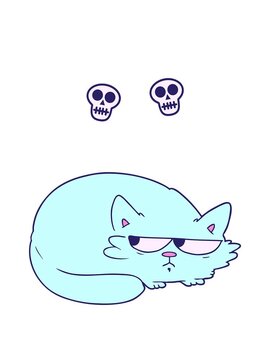 spinning skulls animation of cartoon suspicious cat