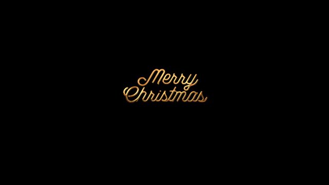 Golden cursive letters spell out merry christmas on a dark black background suitable for holiday greeting cards, social media posts.