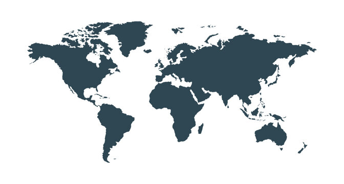Vector world map solid shape isolated on white background