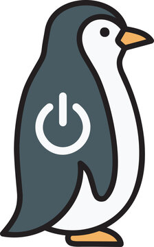 Manual Vector Illustration of Penguin with Power Button Symbol on Back for Conservation Awareness.
