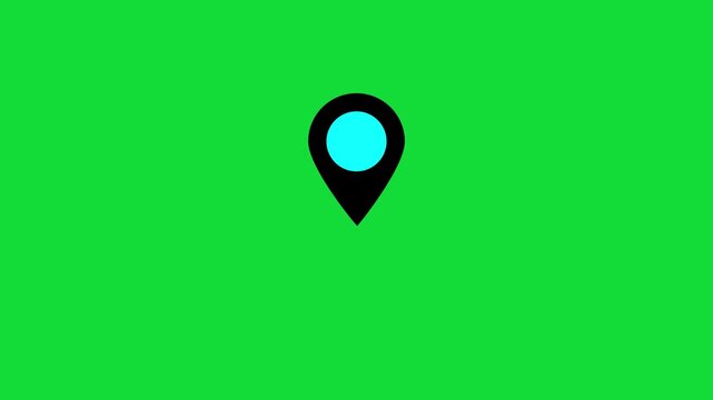 Black map pointer with cyan center on bright green background , with video animation.