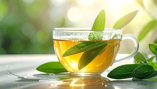 Aromatic Sage Tea Infusion - A Natural Remedy in a Glass Cup.
