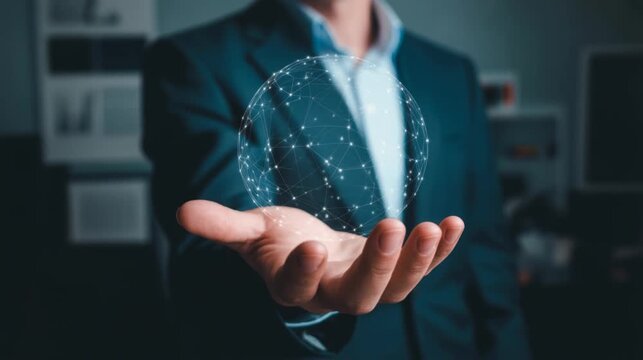 Human hand presenting predictive modeling network hologram 