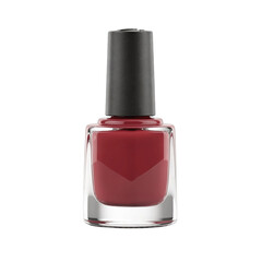 Obraz premium A sleek bottle of deep red nail polish with a matte black cap.