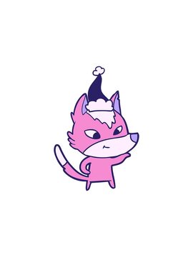 flashy sales animation of friendly hand drawn line drawing of a wolf wearing santa hat
