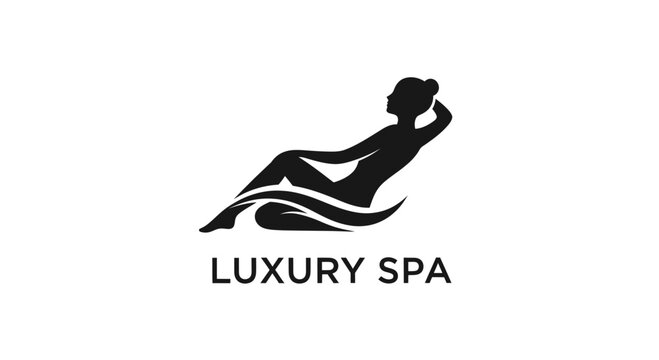 Luxury Spa Logo Silhouette Woman Relaxing on Waves