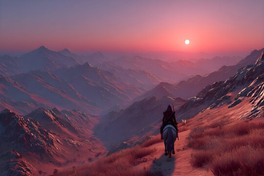 Epic Warrior Riding an Elephant at Sunset