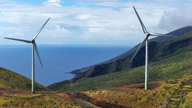 Aerial View Wind Farm Renewable Energy Grid Sovereignty Sustainable Infrastructure El Hierro Canary Islands Spain