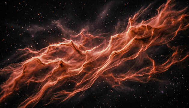 Vibrant orange nebula in deep space with stars