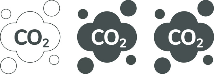 Fototapeta premium Carbon dioxide CO2 emission vector icon set featuring minimalist gas cloud symbols for environmental pollution global warming and greenhouse effect design.
