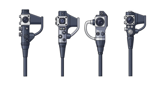 Set of Professional Endoscope and Gastroscope Vector Illustrations for Medical Diagnostics and Surgical Procedures