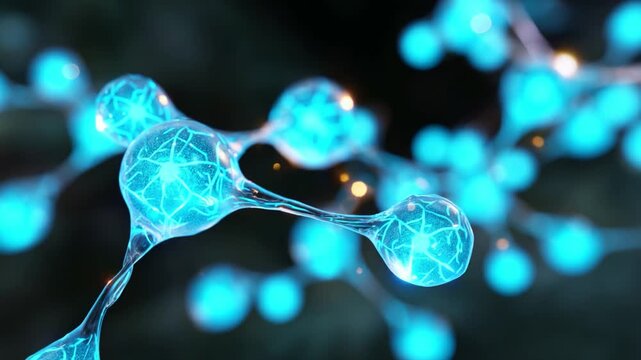 Captivating Molecular Structure: A Close-Up of Luminescent Blue Particles Interconnected with Delicate Filaments Illustrating the Intricacies of Molecular Dynamics