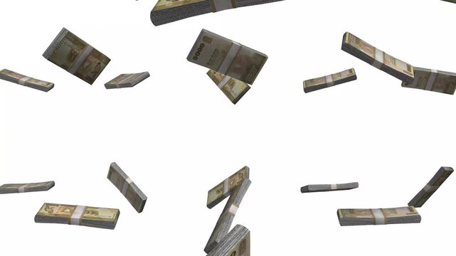 Sri Lanka Money, Sri Lankan Rupee Banknotes Falling, LKR Currency Stacks, White Background, 4K