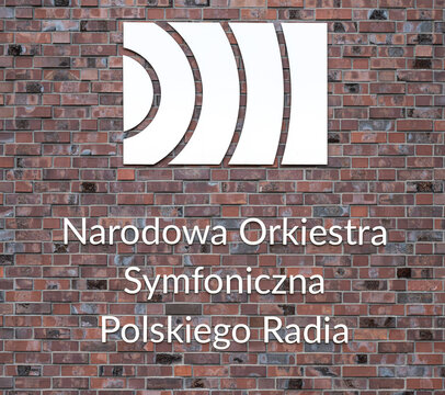 Katowice, Silesian, Poland - Sign of the National radio symphony orchestra of Poland