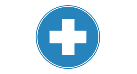 Fototapeta premium A medical symbol, a white cross enclosed in a blue circle as a healthcare icon