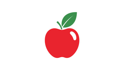 Fototapeta premium A simple depiction of a fresh red apple with a green leaf on white background