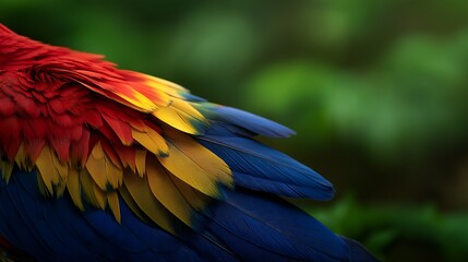 Obraz premium Scarlet macaw plumage with overlapping brilliant red feathers close up