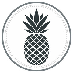 Obraz premium Iconic pineapple fruit silhouette within a decorative round frame, isolated on white