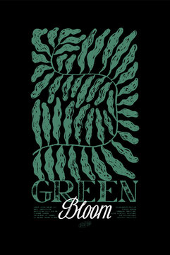 Green Algae Bloom. Abstract botanical poster. Contemporary background, minimal modern print floral element, organic shapes Matisse style. Vector art