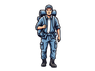 Obraz premium Man with big hiking backpack.