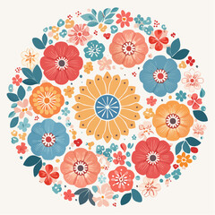Fototapeta premium Abundant colorful floral arrangement mandala illustration japanese pattern