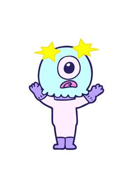 spinning stars animation of cartoon cyclops alien spaceman