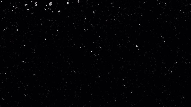 Snow transparent background animation falling flakes isolated Pro Res alpha channel overlay effect perfect for winter scenes, holiday videos, and weather effects.