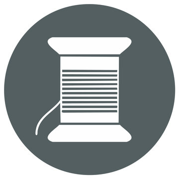 White thread spool icon on dark gray circular background