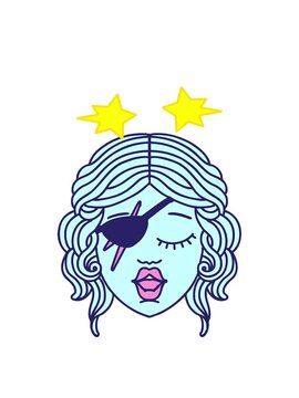 spinning stars animation of Retro Tattoo Style human rogue character