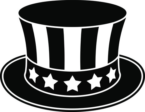 A black and white illustration of a classic uncle sam hat with stars and stripes