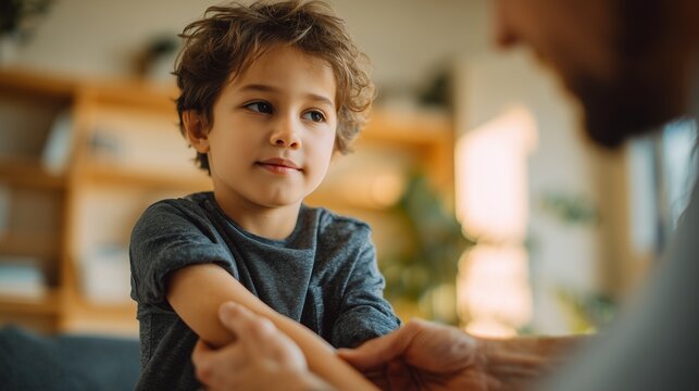 Child receiving skin prick test on forearm by clinician, representing allergy diagnostic for kid.