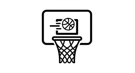 Basketball hoop with ball icon, sports equipment illustration. © Mukri