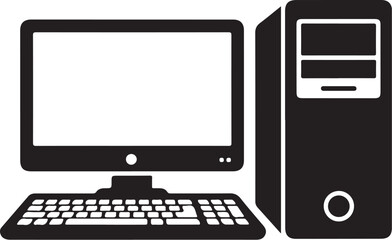 Fototapeta premium Computer, desktop, PC, tower, monitor, keyboard, black, vector icon