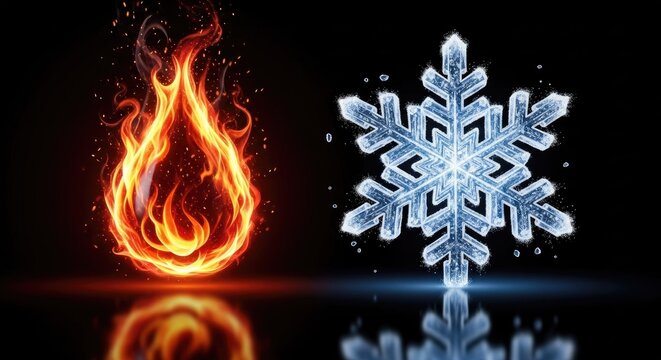 Fire and ice contrast abstract conceptual imagery with opposing elements