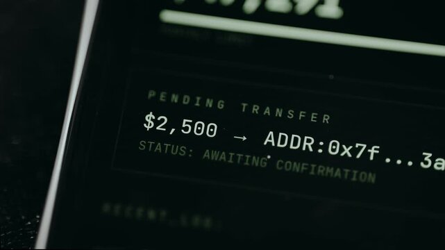 Pending transfer of 2500 USD, status Awaiting Confirmation