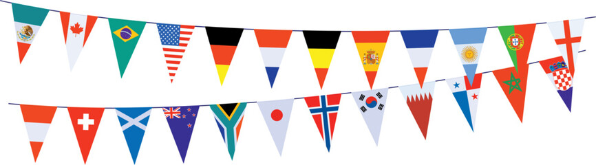 Fototapeta premium Garlands with pennants in the colors of the participating teams