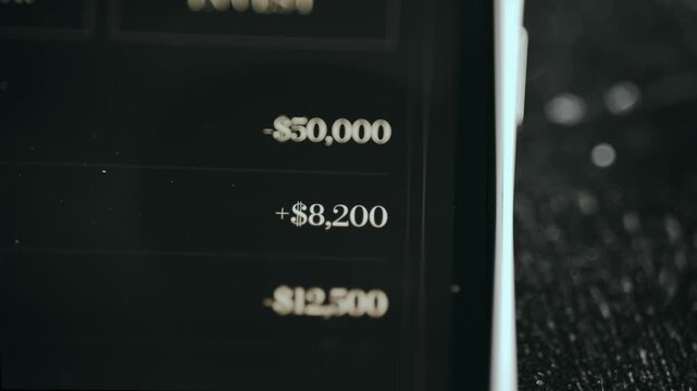 Financial app showing deposited and withdrawn amounts