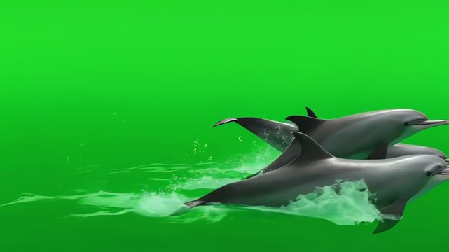 Dolphins jumping and swimming on green screen