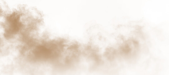 Dust, sand, soil, smoke cloud particles isolated on a clean transparent or white background. Brown sandstorm haze with dust explosion rising upward. Perfect design elements for compositing, overlays,  © Sana