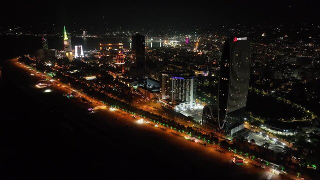 batumi, georgia, night, city, aerial, drone, cityscape, lights, illuminated, streets, buildings, urban, skyline, architecture, travel, tourism, nightlife, evening, dark, glowing, modern, downtown, tra