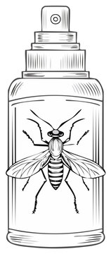 Insecticide Spray Bottle with Wasp Graphic Pest Control Concept