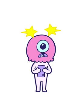 spinning stars animation of cartoon cyclops alien spaceman design